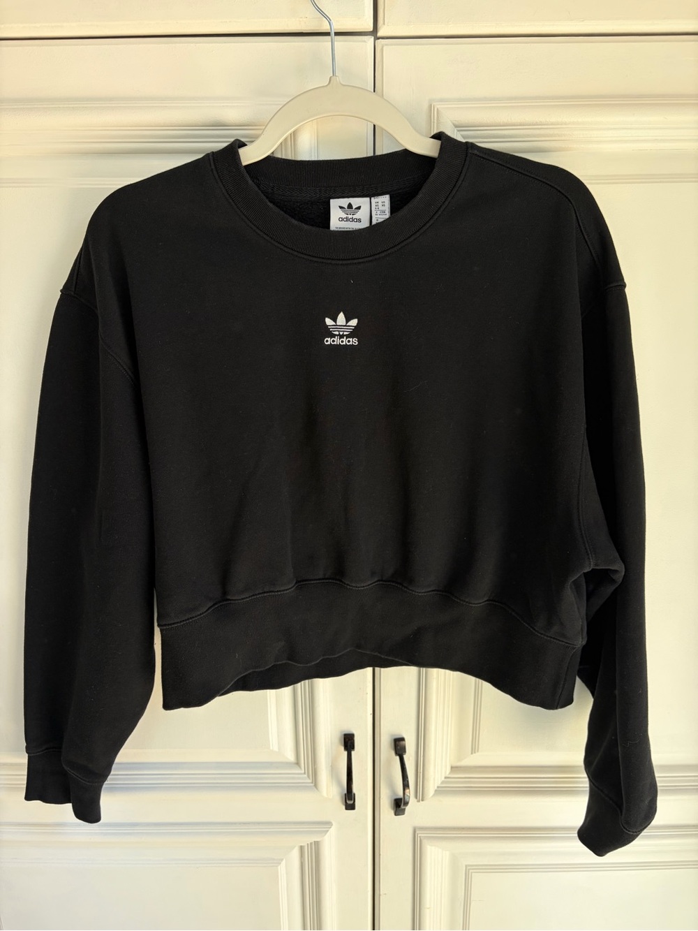 adidas Black Cropped Logo Crew Sweatshirt